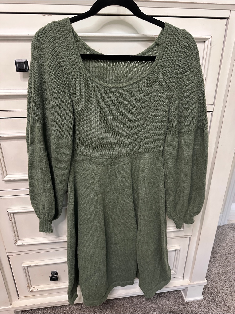 Long Sleeve Knit Sweater Dress in Sage Green
